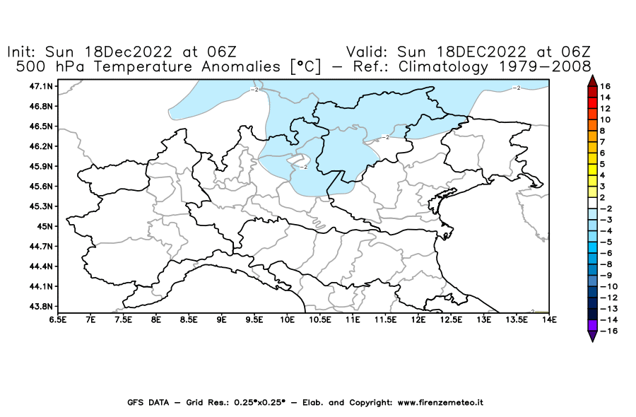 Mappa di analisi GFS - Anomalia Temperatura [°C] a 500 hPa in Nord-Italia
							del 18/12/2022 06 <!--googleoff: index-->UTC<!--googleon: index-->
