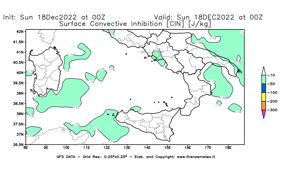 Mappa di analisi GFS - CIN [J/kg] in Sud-Italia
							del 18/12/2022 00 <!--googleoff: index-->UTC<!--googleon: index-->