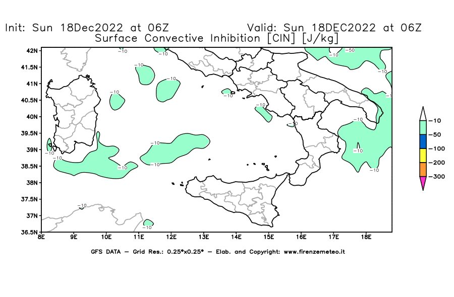 Mappa di analisi GFS - CIN [J/kg] in Sud-Italia
							del 18/12/2022 06 <!--googleoff: index-->UTC<!--googleon: index-->