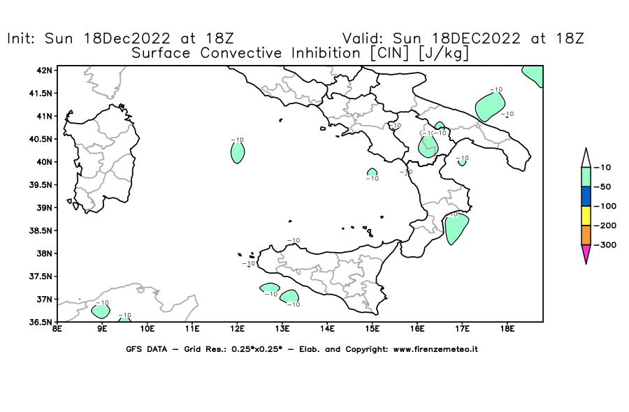 Mappa di analisi GFS - CIN [J/kg] in Sud-Italia
							del 18/12/2022 18 <!--googleoff: index-->UTC<!--googleon: index-->