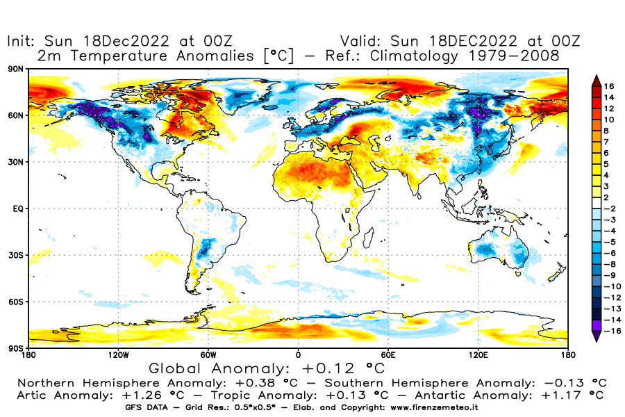 Mappa di analisi GFS - Anomalia Temperatura [°C] a 2 m in World
							del 18/12/2022 00 <!--googleoff: index-->UTC<!--googleon: index-->