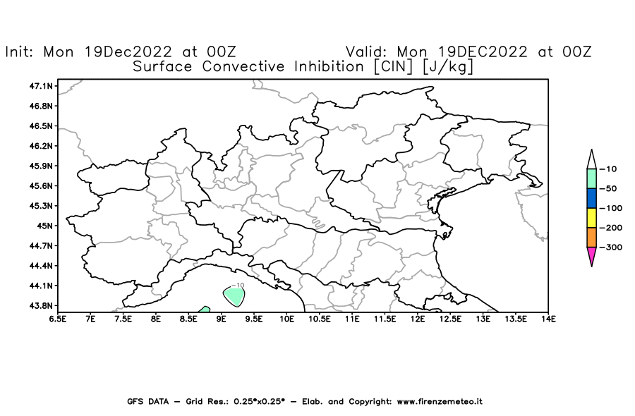 Mappa di analisi GFS - CIN [J/kg] in Nord-Italia
							del 19/12/2022 00 <!--googleoff: index-->UTC<!--googleon: index-->