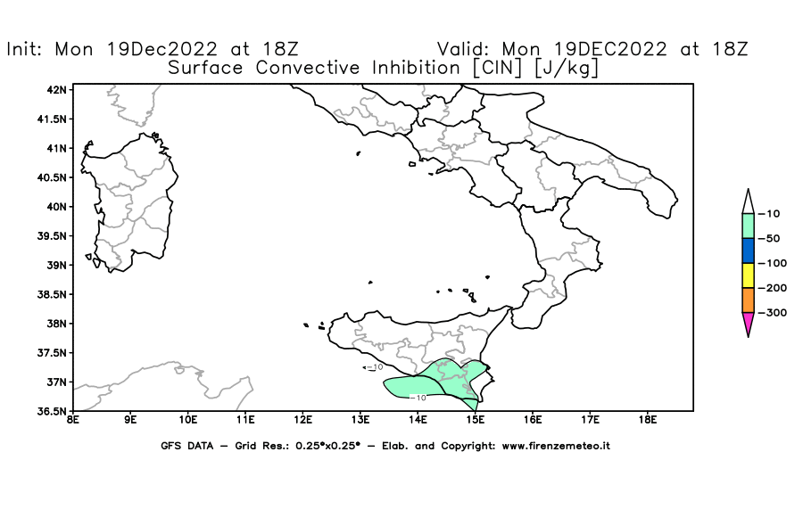 Mappa di analisi GFS - CIN [J/kg] in Sud-Italia
							del 19/12/2022 18 <!--googleoff: index-->UTC<!--googleon: index-->