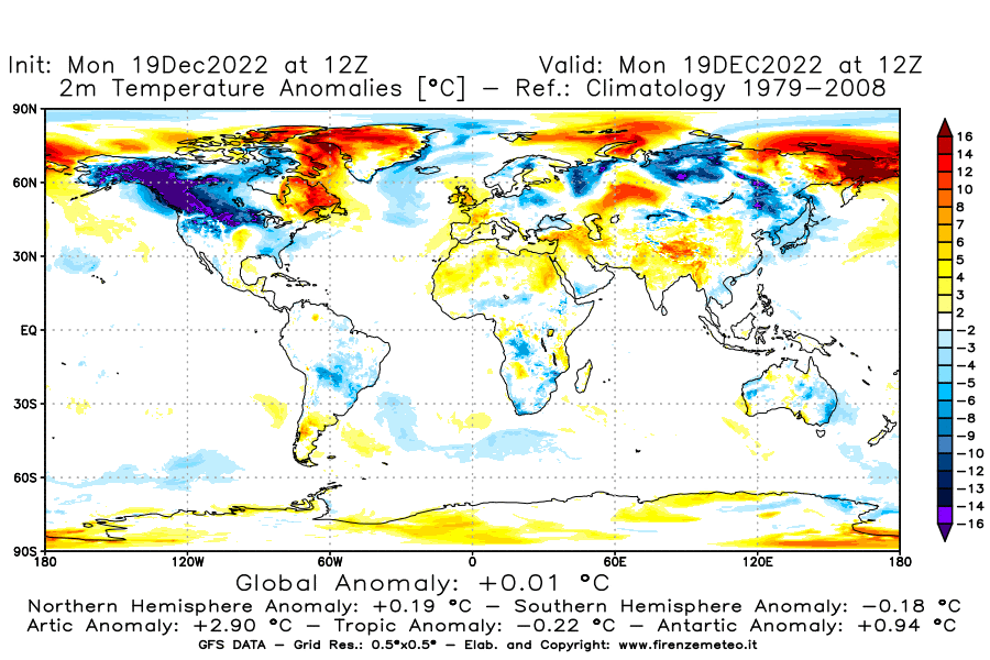 Mappa di analisi GFS - Anomalia Temperatura [°C] a 2 m in World
							del 19/12/2022 12 <!--googleoff: index-->UTC<!--googleon: index-->