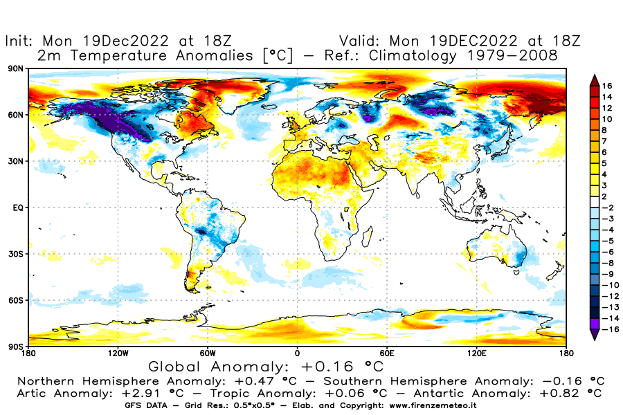 Mappa di analisi GFS - Anomalia Temperatura [°C] a 2 m in World
							del 19/12/2022 18 <!--googleoff: index-->UTC<!--googleon: index-->