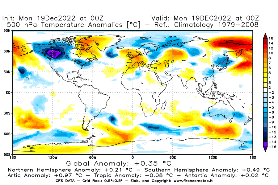 Mappa di analisi GFS - Anomalia Temperatura [°C] a 500 hPa in World
							del 19/12/2022 00 <!--googleoff: index-->UTC<!--googleon: index-->