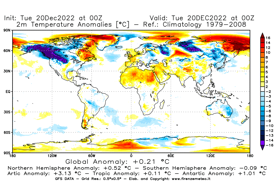 Mappa di analisi GFS - Anomalia Temperatura [°C] a 2 m in World
							del 20/12/2022 00 <!--googleoff: index-->UTC<!--googleon: index-->