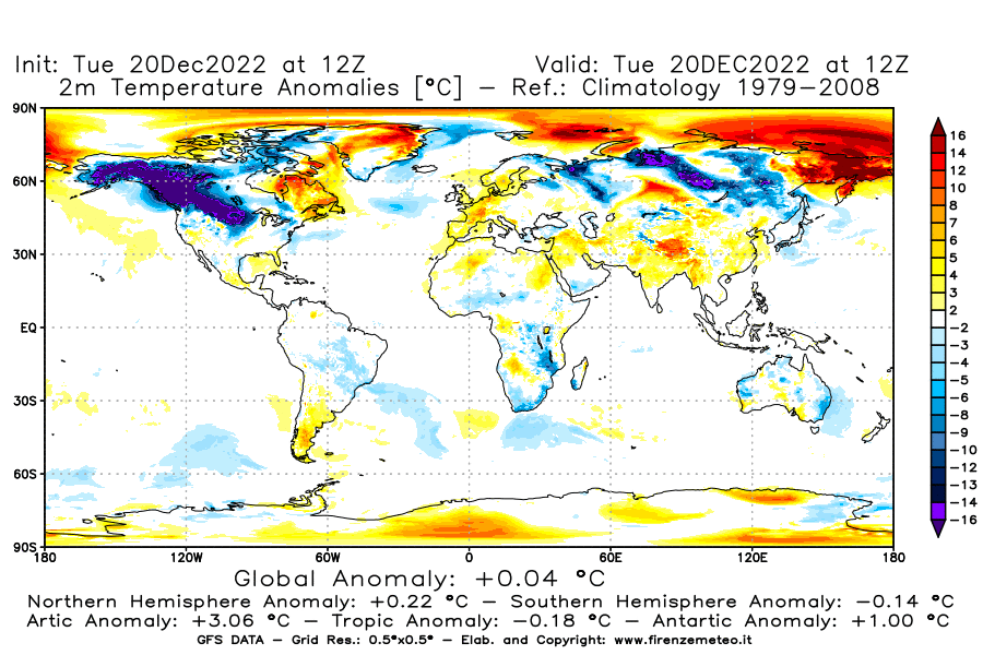 Mappa di analisi GFS - Anomalia Temperatura [°C] a 2 m in World
							del 20/12/2022 12 <!--googleoff: index-->UTC<!--googleon: index-->
