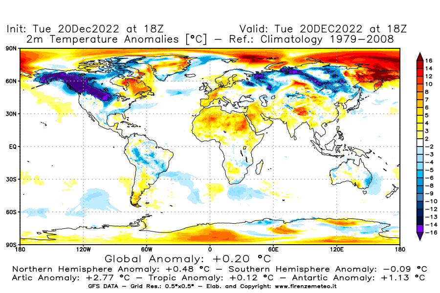 Mappa di analisi GFS - Anomalia Temperatura [°C] a 2 m in World
							del 20/12/2022 18 <!--googleoff: index-->UTC<!--googleon: index-->