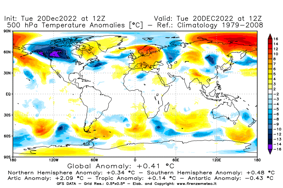 Mappa di analisi GFS - Anomalia Temperatura [°C] a 500 hPa in World
							del 20/12/2022 12 <!--googleoff: index-->UTC<!--googleon: index-->