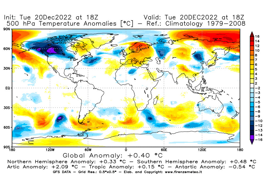 Mappa di analisi GFS - Anomalia Temperatura [°C] a 500 hPa in World
							del 20/12/2022 18 <!--googleoff: index-->UTC<!--googleon: index-->