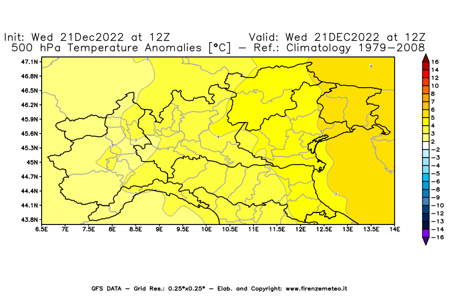 Mappa di analisi GFS - Anomalia Temperatura [°C] a 500 hPa in Nord-Italia
							del 21/12/2022 12 <!--googleoff: index-->UTC<!--googleon: index-->
