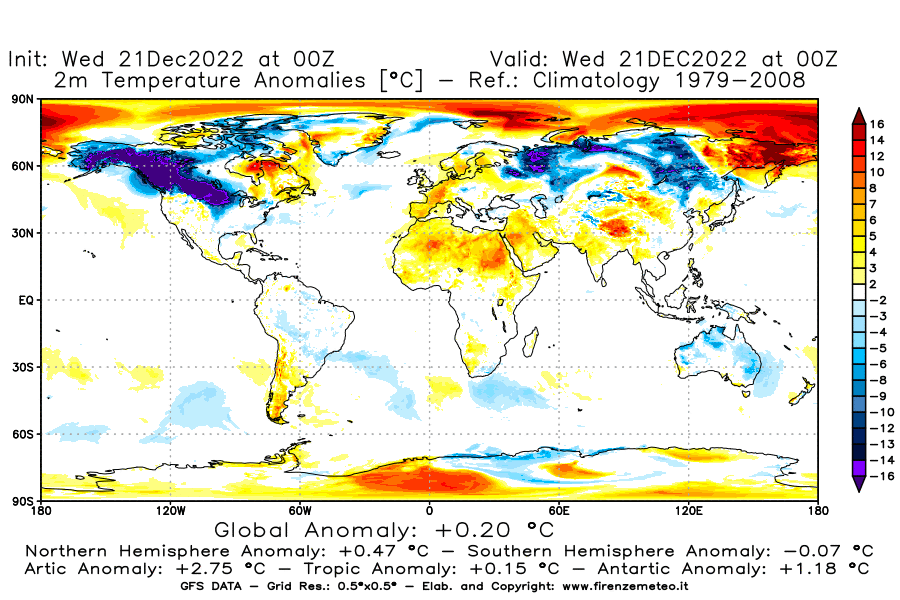 Mappa di analisi GFS - Anomalia Temperatura [°C] a 2 m in World
							del 21/12/2022 00 <!--googleoff: index-->UTC<!--googleon: index-->