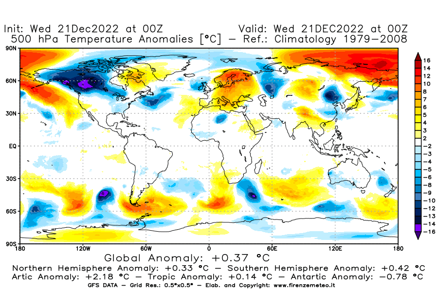 Mappa di analisi GFS - Anomalia Temperatura [°C] a 500 hPa in World
							del 21/12/2022 00 <!--googleoff: index-->UTC<!--googleon: index-->