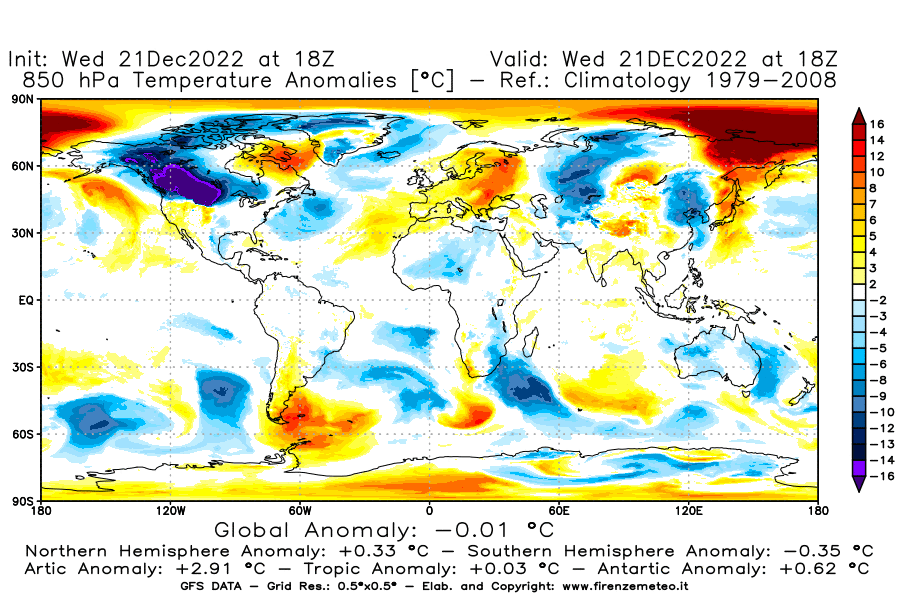 Mappa di analisi GFS - Anomalia Temperatura [°C] a 850 hPa in World
							del 21/12/2022 18 <!--googleoff: index-->UTC<!--googleon: index-->