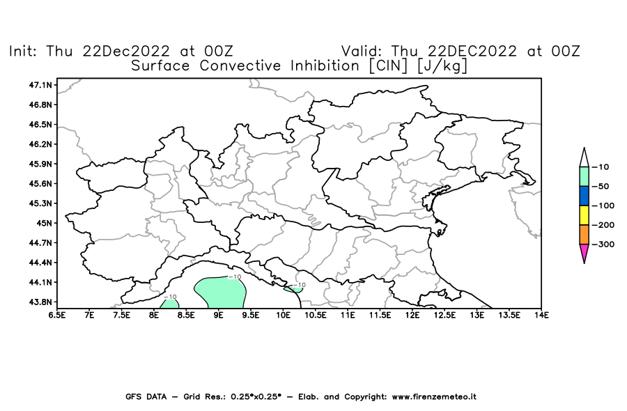 Mappa di analisi GFS - CIN [J/kg] in Nord-Italia
							del 22/12/2022 00 <!--googleoff: index-->UTC<!--googleon: index-->