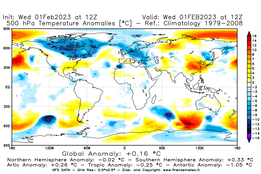 Mappa di analisi GFS - Anomalia Temperatura [°C] a 500 hPa in World
							del 01/02/2023 12 <!--googleoff: index-->UTC<!--googleon: index-->