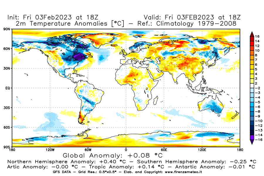 Mappa di analisi GFS - Anomalia Temperatura [°C] a 2 m in World
							del 03/02/2023 18 <!--googleoff: index-->UTC<!--googleon: index-->