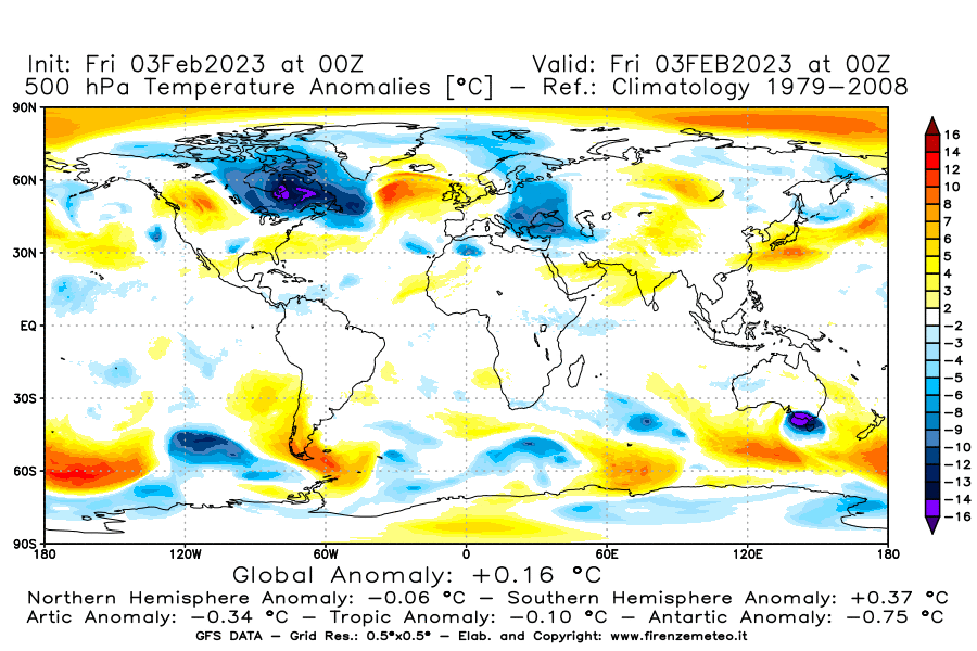 Mappa di analisi GFS - Anomalia Temperatura [°C] a 500 hPa in World
							del 03/02/2023 00 <!--googleoff: index-->UTC<!--googleon: index-->