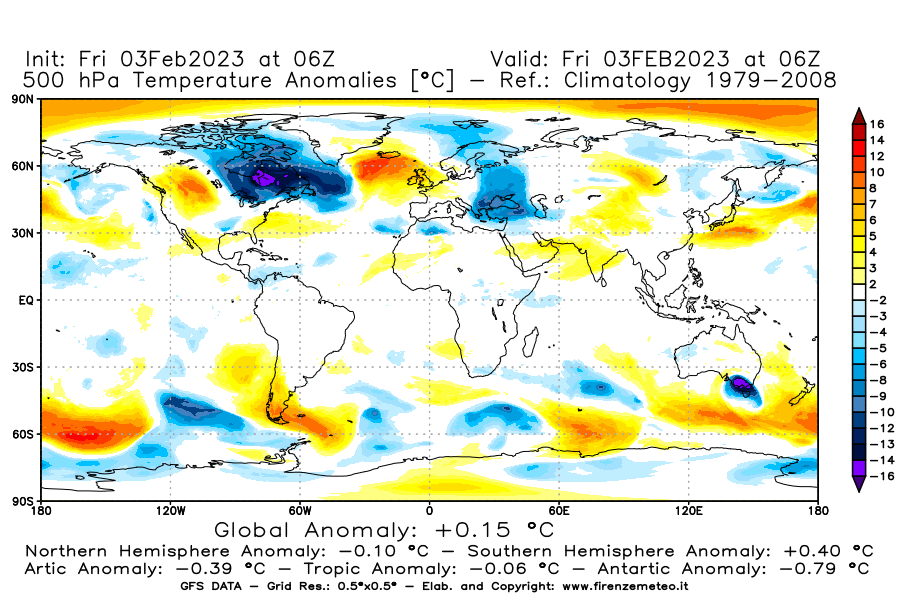 Mappa di analisi GFS - Anomalia Temperatura [°C] a 500 hPa in World
							del 03/02/2023 06 <!--googleoff: index-->UTC<!--googleon: index-->