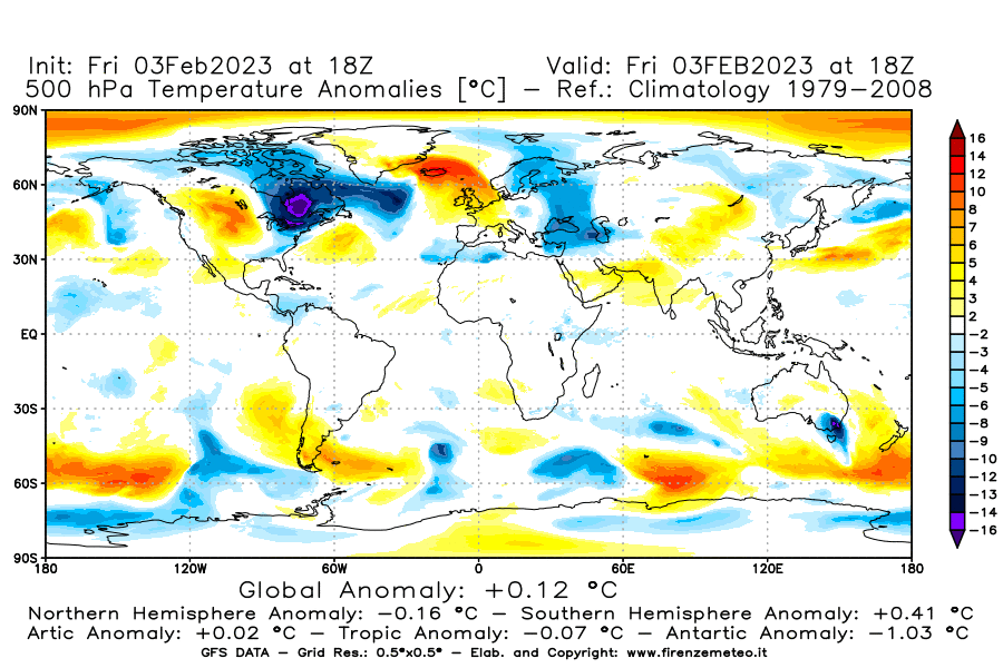 Mappa di analisi GFS - Anomalia Temperatura [°C] a 500 hPa in World
							del 03/02/2023 18 <!--googleoff: index-->UTC<!--googleon: index-->