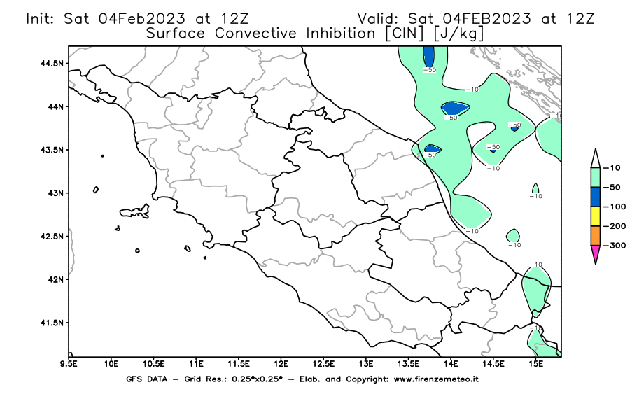 Mappa di analisi GFS - CIN [J/kg] in Centro-Italia
							del 04/02/2023 12 <!--googleoff: index-->UTC<!--googleon: index-->