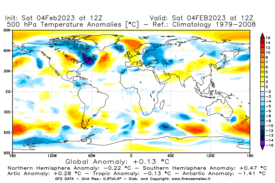Mappa di analisi GFS - Anomalia Temperatura [°C] a 500 hPa in World
							del 04/02/2023 12 <!--googleoff: index-->UTC<!--googleon: index-->