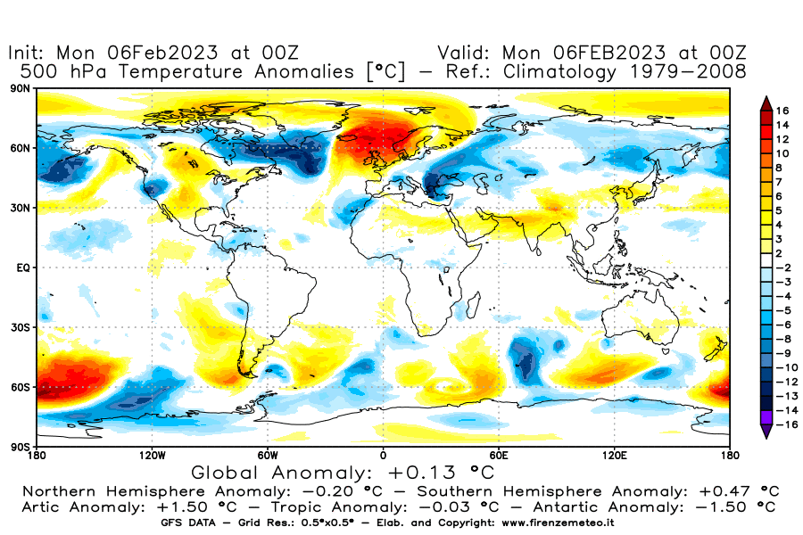 Mappa di analisi GFS - Anomalia Temperatura [°C] a 500 hPa in World
							del 06/02/2023 00 <!--googleoff: index-->UTC<!--googleon: index-->