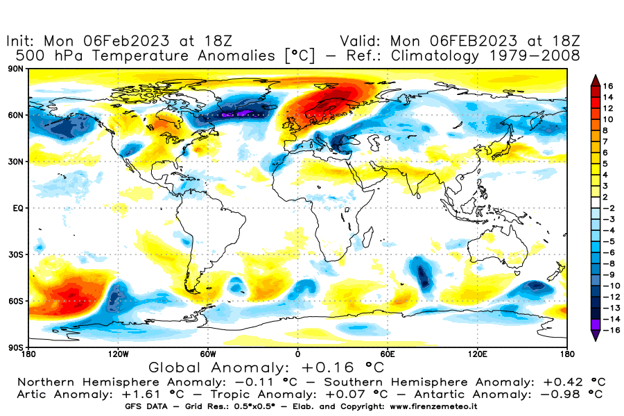 Mappa di analisi GFS - Anomalia Temperatura [°C] a 500 hPa in World
							del 06/02/2023 18 <!--googleoff: index-->UTC<!--googleon: index-->