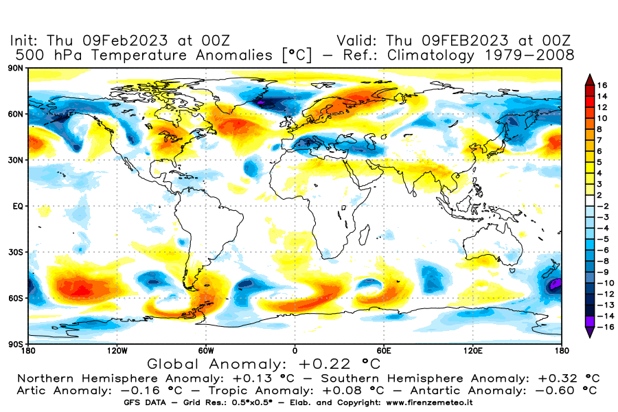 Mappa di analisi GFS - Anomalia Temperatura [°C] a 500 hPa in World
							del 09/02/2023 00 <!--googleoff: index-->UTC<!--googleon: index-->