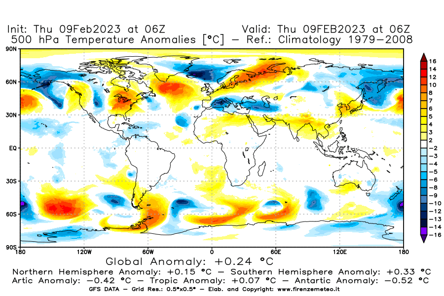 Mappa di analisi GFS - Anomalia Temperatura [°C] a 500 hPa in World
							del 09/02/2023 06 <!--googleoff: index-->UTC<!--googleon: index-->