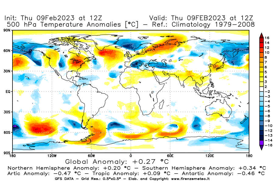 Mappa di analisi GFS - Anomalia Temperatura [°C] a 500 hPa in World
							del 09/02/2023 12 <!--googleoff: index-->UTC<!--googleon: index-->