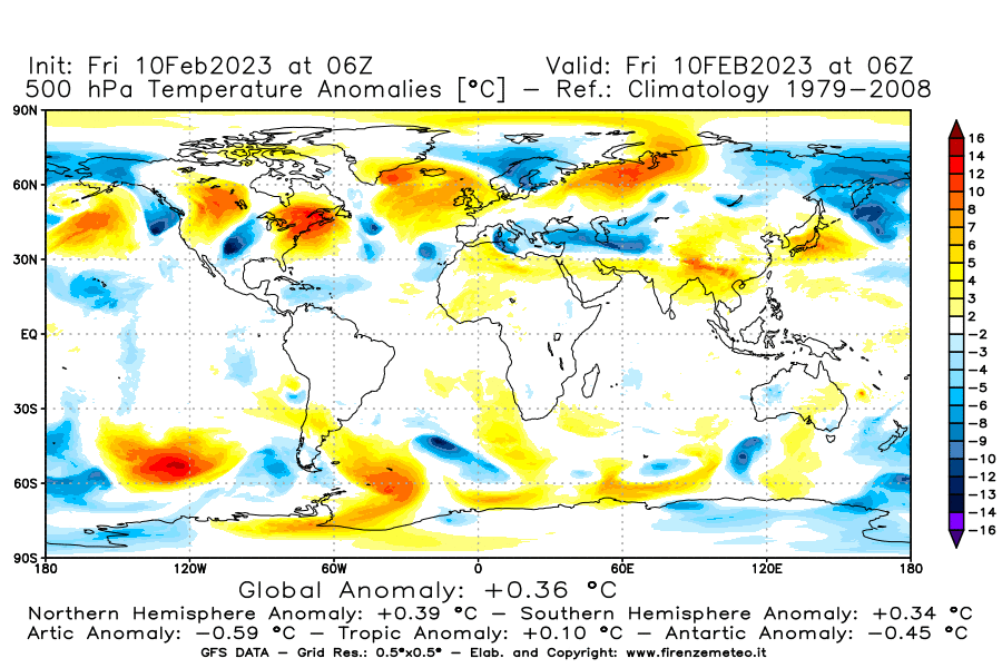 Mappa di analisi GFS - Anomalia Temperatura [°C] a 500 hPa in World
							del 10/02/2023 06 <!--googleoff: index-->UTC<!--googleon: index-->