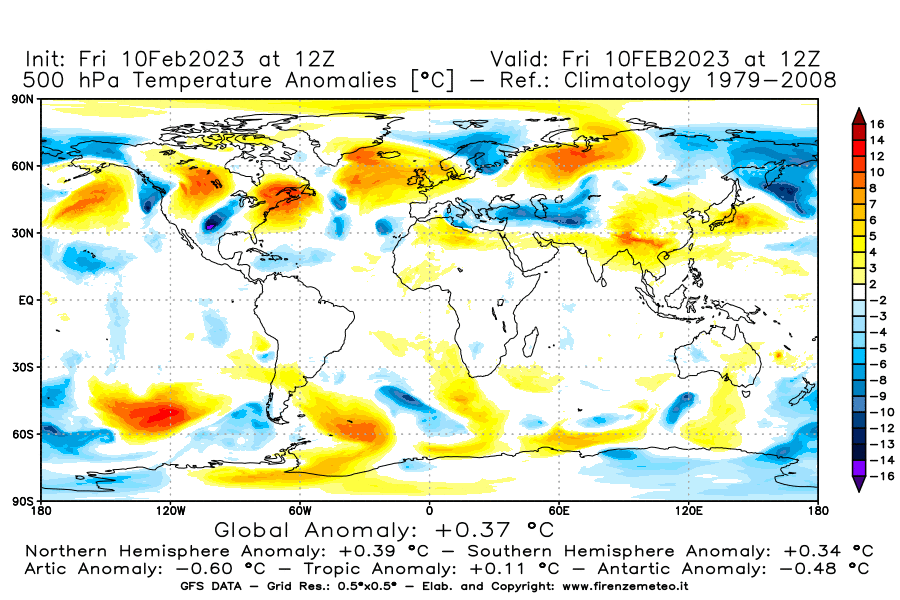 Mappa di analisi GFS - Anomalia Temperatura [°C] a 500 hPa in World
							del 10/02/2023 12 <!--googleoff: index-->UTC<!--googleon: index-->