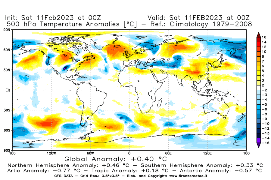 Mappa di analisi GFS - Anomalia Temperatura [°C] a 500 hPa in World
							del 11/02/2023 00 <!--googleoff: index-->UTC<!--googleon: index-->