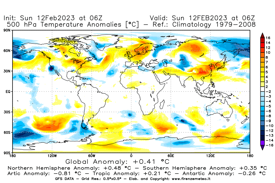 Mappa di analisi GFS - Anomalia Temperatura [°C] a 500 hPa in World
							del 12/02/2023 06 <!--googleoff: index-->UTC<!--googleon: index-->