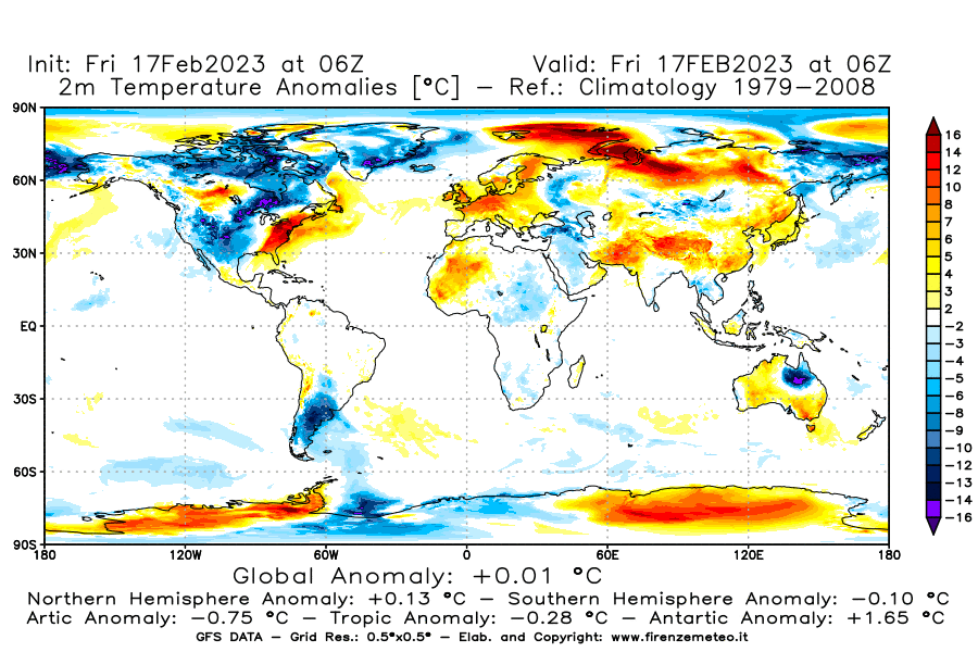 Mappa di analisi GFS - Anomalia Temperatura [°C] a 2 m in World
							del 17/02/2023 06 <!--googleoff: index-->UTC<!--googleon: index-->