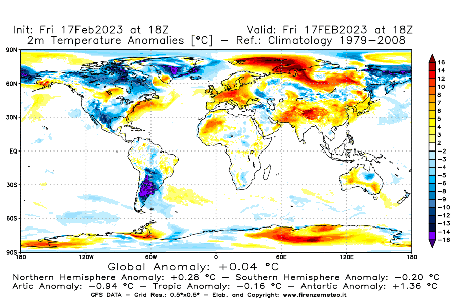 Mappa di analisi GFS - Anomalia Temperatura [°C] a 2 m in World
							del 17/02/2023 18 <!--googleoff: index-->UTC<!--googleon: index-->