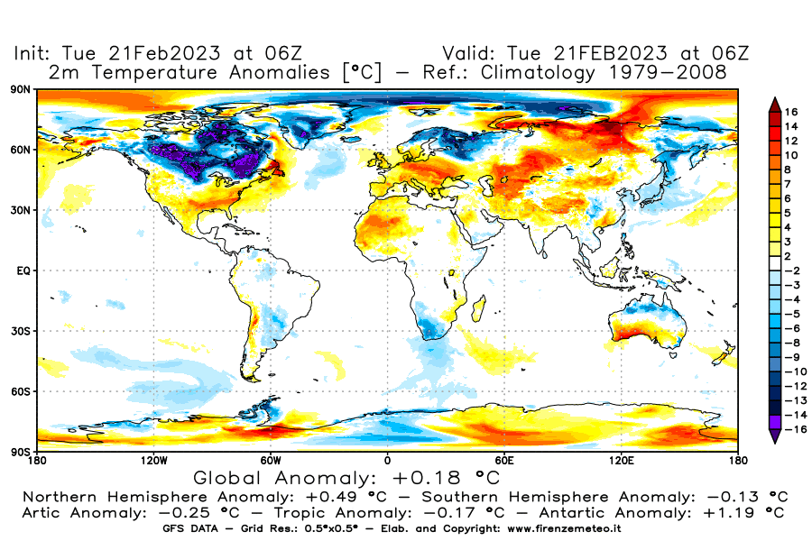 Mappa di analisi GFS - Anomalia Temperatura [°C] a 2 m in World
							del 21/02/2023 06 <!--googleoff: index-->UTC<!--googleon: index-->