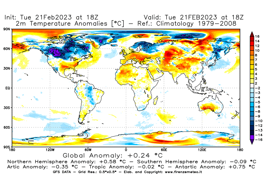 Mappa di analisi GFS - Anomalia Temperatura [°C] a 2 m in World
							del 21/02/2023 18 <!--googleoff: index-->UTC<!--googleon: index-->