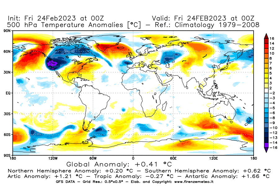 Mappa di analisi GFS - Anomalia Temperatura [°C] a 500 hPa in World
							del 24/02/2023 00 <!--googleoff: index-->UTC<!--googleon: index-->