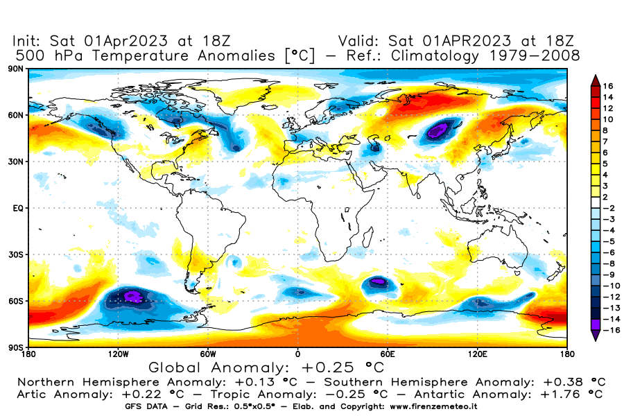 Mappa di analisi GFS - Anomalia Temperatura [°C] a 500 hPa in World
							del 01/04/2023 18 <!--googleoff: index-->UTC<!--googleon: index-->