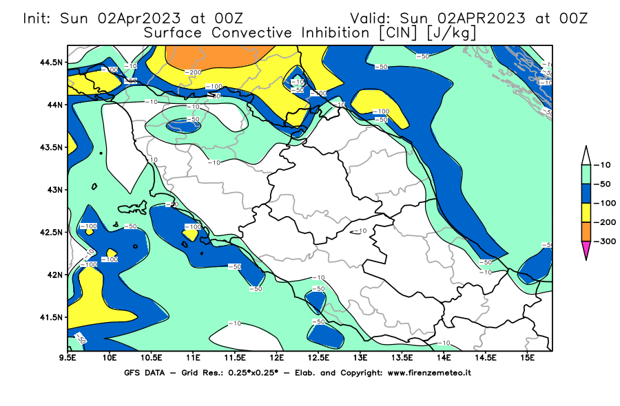 GFS analysi map - CIN [J/kg] in Central Italy
									on 02/04/2023 00 <!--googleoff: index-->UTC<!--googleon: index-->