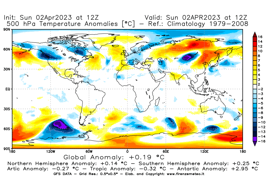 Mappa di analisi GFS - Anomalia Temperatura [°C] a 500 hPa in World
							del 02/04/2023 12 <!--googleoff: index-->UTC<!--googleon: index-->