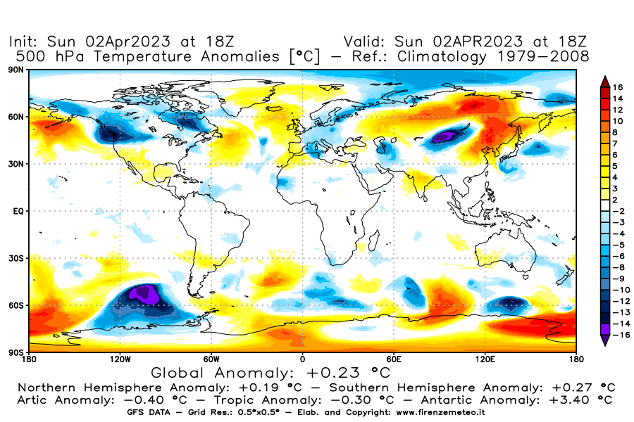 Mappa di analisi GFS - Anomalia Temperatura [°C] a 500 hPa in World
							del 02/04/2023 18 <!--googleoff: index-->UTC<!--googleon: index-->
