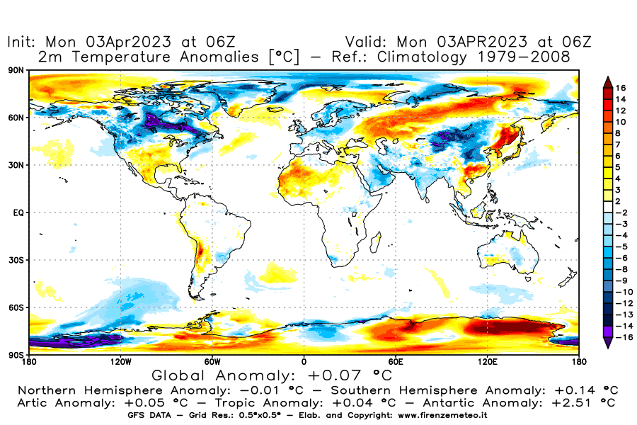 Mappa di analisi GFS - Anomalia Temperatura [°C] a 2 m in World
							del 03/04/2023 06 <!--googleoff: index-->UTC<!--googleon: index-->