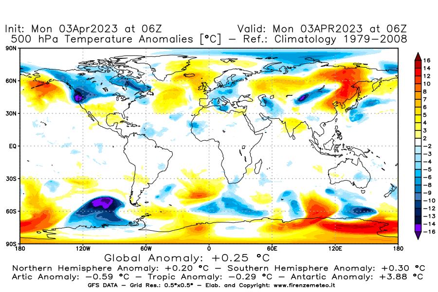 Mappa di analisi GFS - Anomalia Temperatura [°C] a 500 hPa in World
							del 03/04/2023 06 <!--googleoff: index-->UTC<!--googleon: index-->