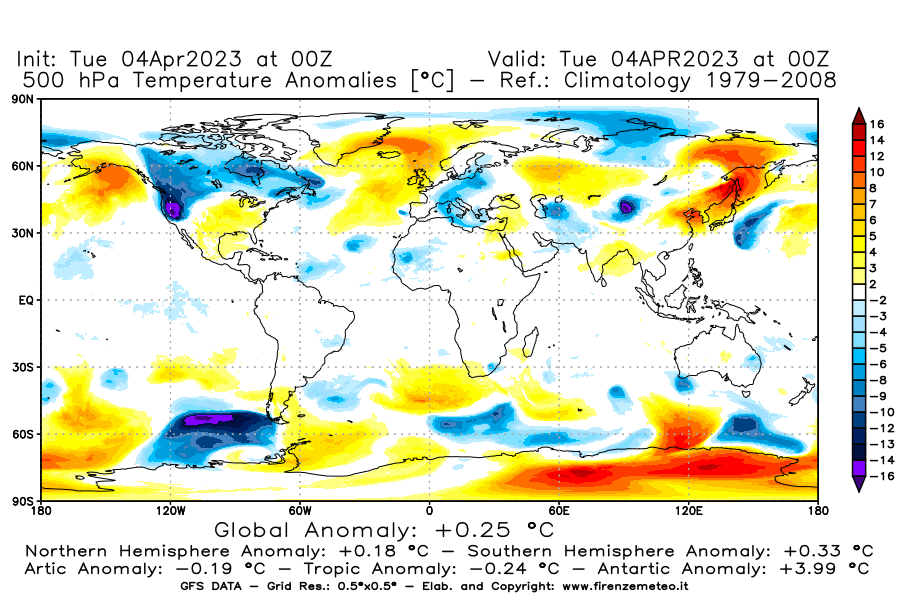 Mappa di analisi GFS - Anomalia Temperatura [°C] a 500 hPa in World
							del 04/04/2023 00 <!--googleoff: index-->UTC<!--googleon: index-->