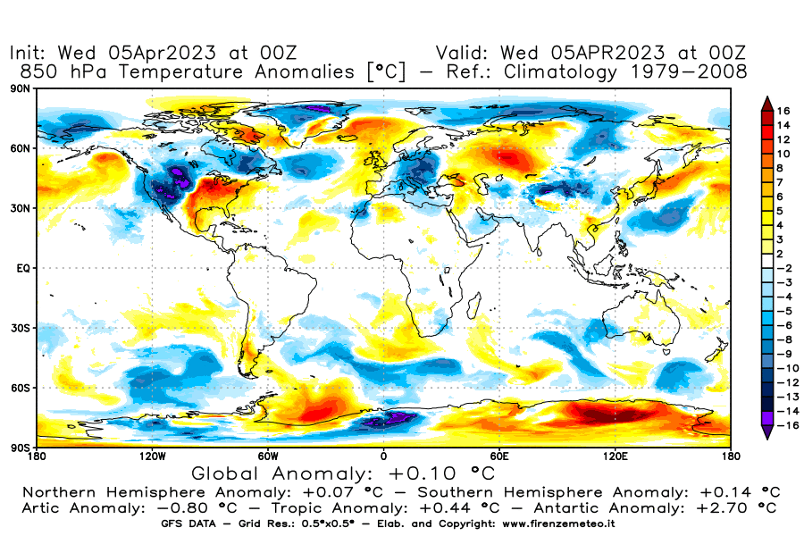 GFS analysi map - Temperature Anomalies [°C] at 850 hPa in World
									on 05/04/2023 00 <!--googleoff: index-->UTC<!--googleon: index-->