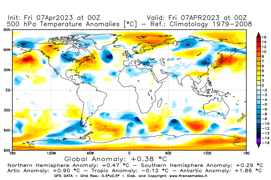 Mappa di analisi GFS - Anomalia Temperatura [°C] a 500 hPa in World
							del 07/04/2023 00 <!--googleoff: index-->UTC<!--googleon: index-->